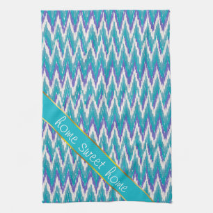 Teal and Amethyst iKat ZigZag pattern Tea Towel