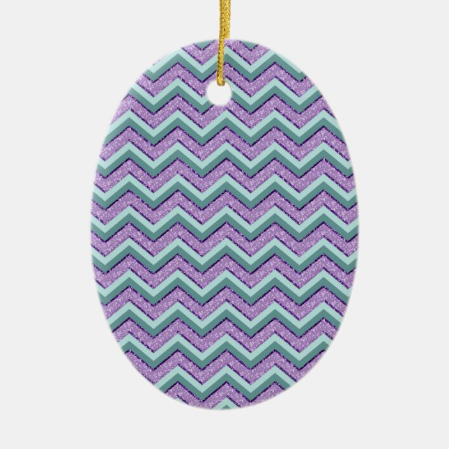 Teal and Amethyst ZigZag Ceramic Tree Decoration (Front)