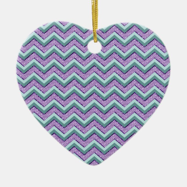 Teal and Amethyst ZigZag Ceramic Tree Decoration (Front)