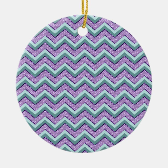 Teal and Amethyst ZigZag Ceramic Tree Decoration (Front)