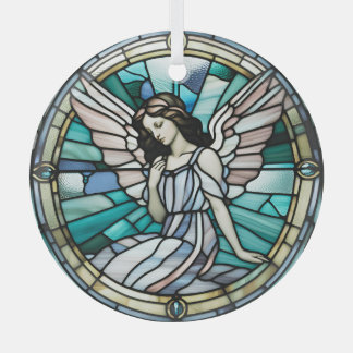 Teal And Aqua Christmas Angel Stained  Glass Tree Decoration