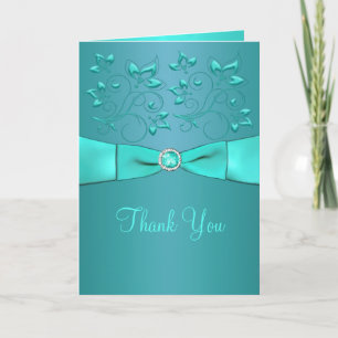 Teal and Aqua Floral II Thank You Card