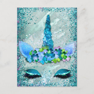 Teal and Aqua Sparkling Unicorn Postcard