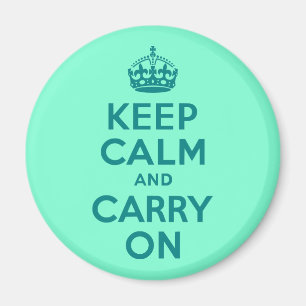 Teal and Aquamarine Keep Calm and Carry On Magnet