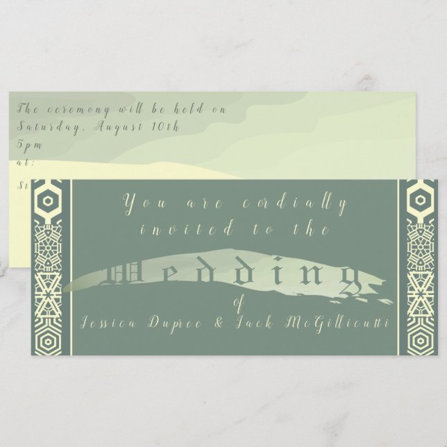 Teal and Arabic-like Tile Wedding Invitation (Front/Back)