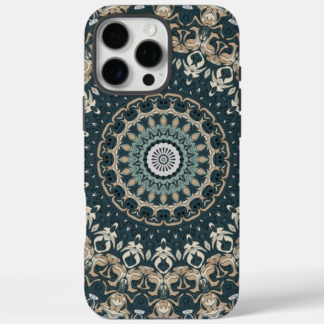 Teal and Beige Mandala Pattern Design Case-Mate iPhone Case (Back)