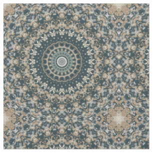 Teal and Beige Mandala Pattern Design Fabric