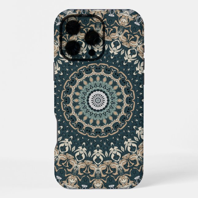 Teal and Beige Mandala Pattern Design iPhone Case (Back)