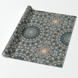 Teal and Beige Mandala Pattern Design Wrapping Paper
