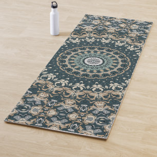 Teal and Beige Mandala Pattern Design Yoga Mat