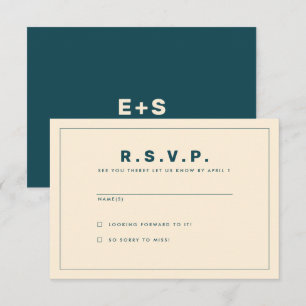 Teal and Beige Wes Anderson Inspired RSVP Card
