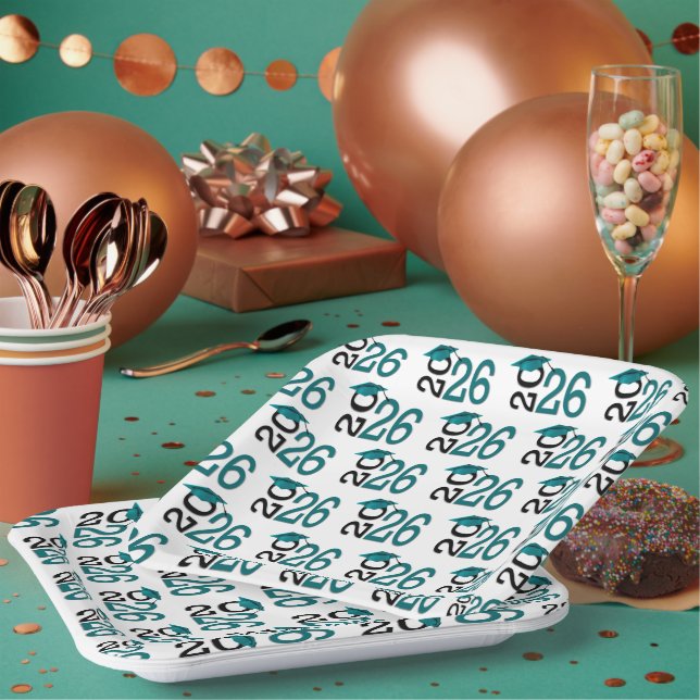 Teal and Black 2025 Graduation Paper Plate (Multi)