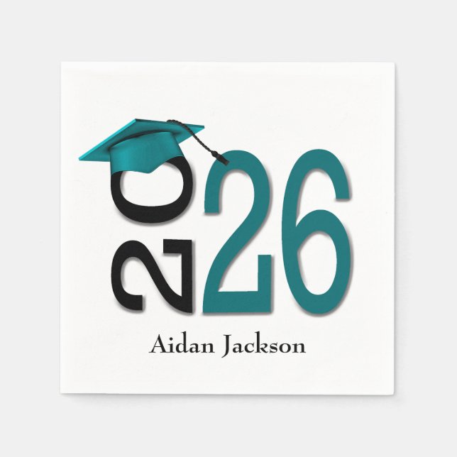 Teal and Black 2025 Graduation with Name Napkin (Front)