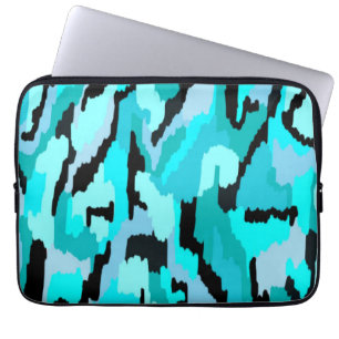 Teal and Black Abstract Print  Laptop Sleeve