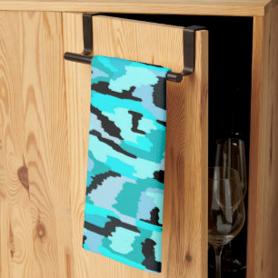 Teal and Black Abstract Print  Tea Towel