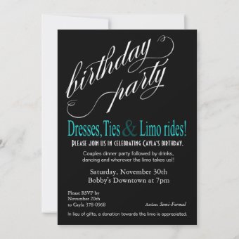 Teal and Black Art Deco Cocktail Birthday Party Invitation | Zazzle