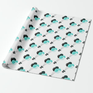 Teal and Black Balloon Celebration Wrapping Paper