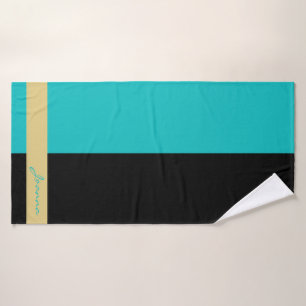 Teal And Black Bath Towel Set