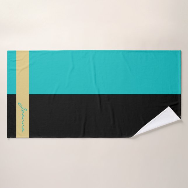 Teal And Black Bath Towel Set (Bath Towel)