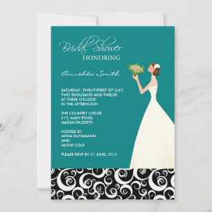 Teal and Black Bridal Shower Invitations