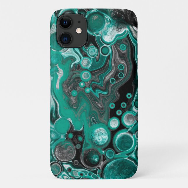 Teal and Black Bubbles Digital Fluid Art Cells   Case-Mate iPhone Case (Back)
