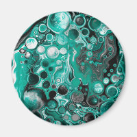 Teal and Black Bubbles Digital Fluid Art Cells  
