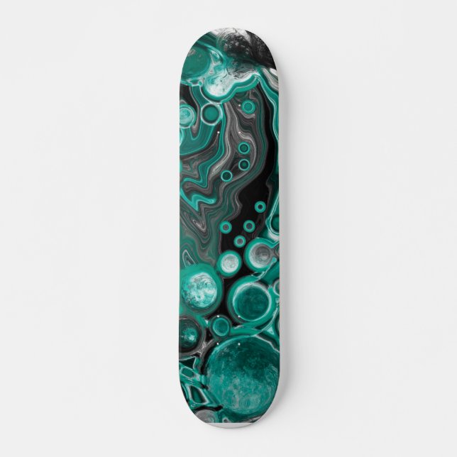 Teal and Black Bubbles Digital Fluid Art Cells  Skateboard (Front)