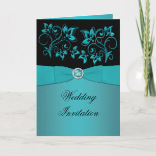 Teal and Black Card Style Wedding Invitation