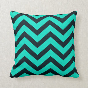 Teal and black chevron pillow. cushion