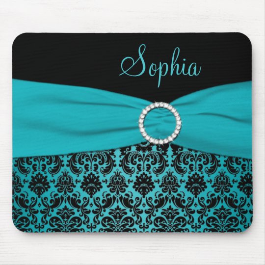 Teal and Black Damask Mousepad