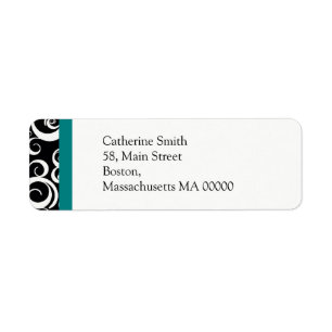 Teal and Black Damask Swirls Address Labels