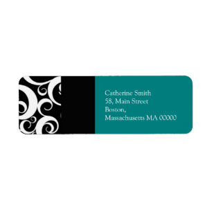 Teal and Black Damask Swirls Address Labels