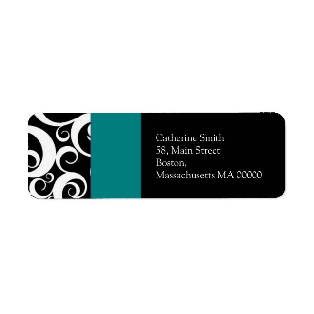 Teal and Black Damask Swirls Address Labels (Front)