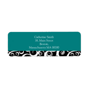 Teal and Black Damask Swirls Address Labels
