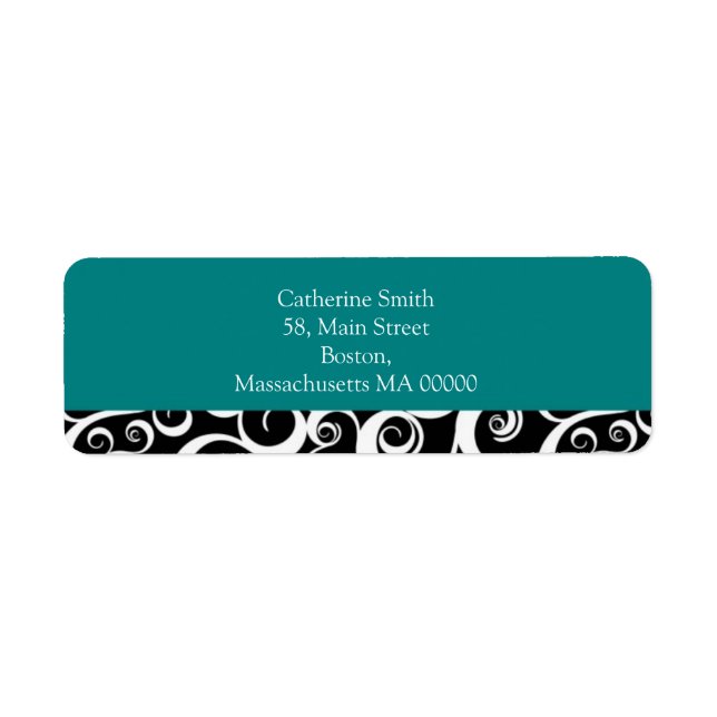 Teal and Black Damask Swirls Address Labels (Front)