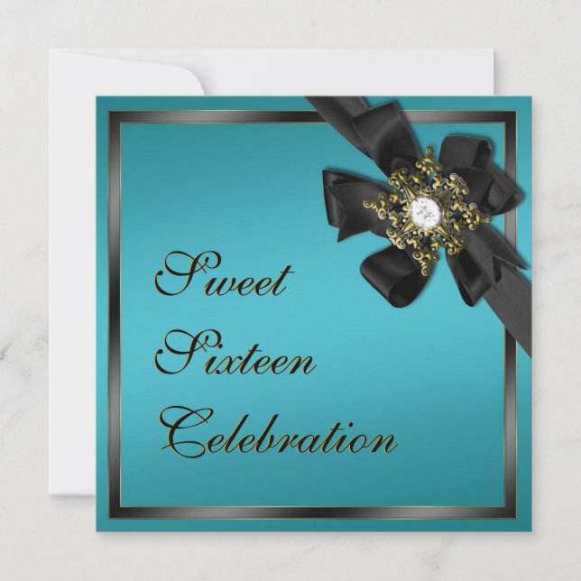 Teal and Black Diamond Bowed Invite (Front)