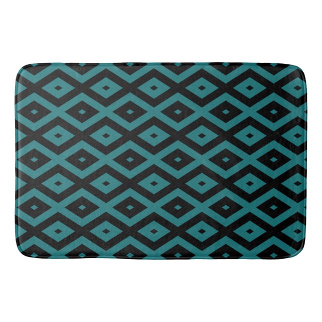 Teal and black diamond pattern bath mat (Front)