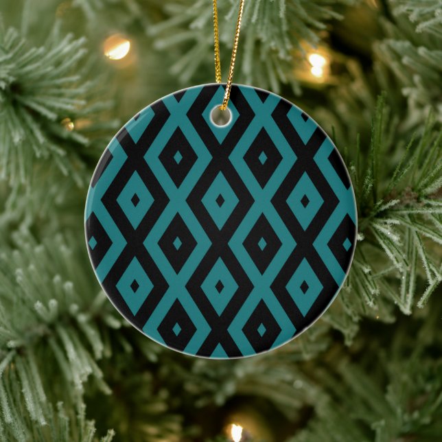 Teal and black diamond pattern ceramic tree decoration (Tree)