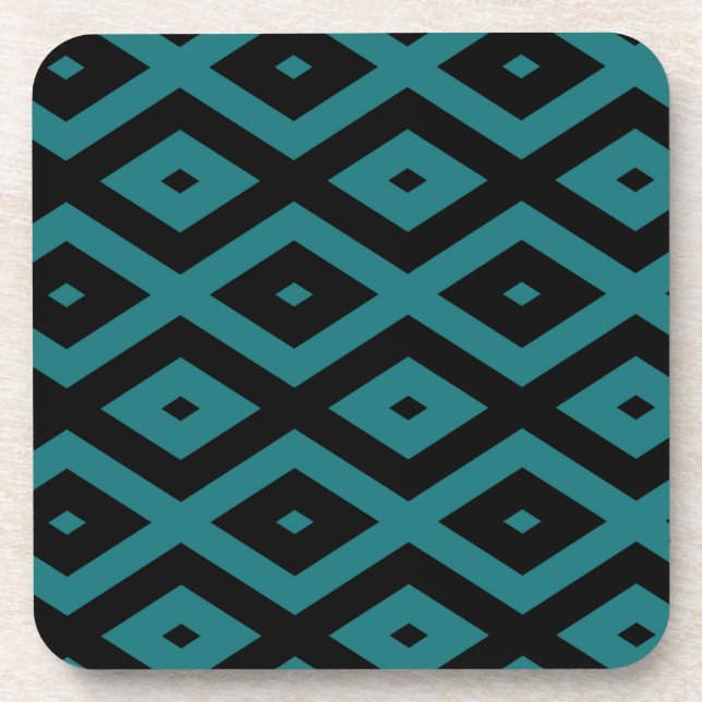 Teal and black diamond pattern coaster (Front)