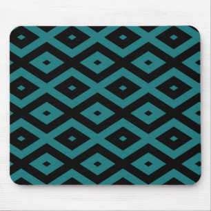Teal and black diamond pattern mouse mat
