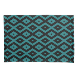Teal and black diamond pattern pillowcase