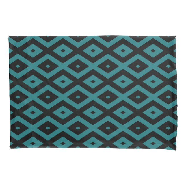 Teal and black diamond pattern pillowcase (Front)