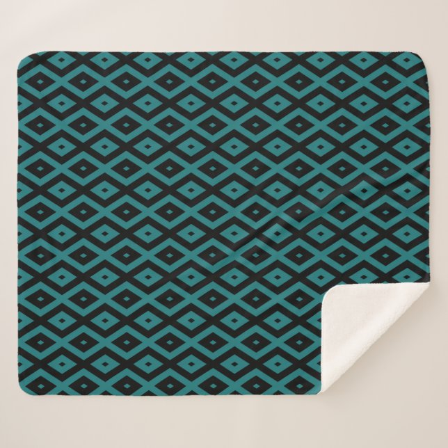Teal and black diamond pattern sherpa blanket (Front (Horizontal))