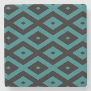 Teal and black diamond pattern stone coaster