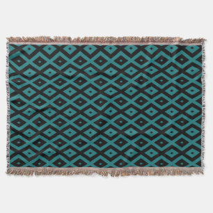 Teal and black diamond pattern throw blanket