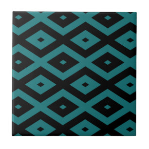 Teal and black diamond pattern tile