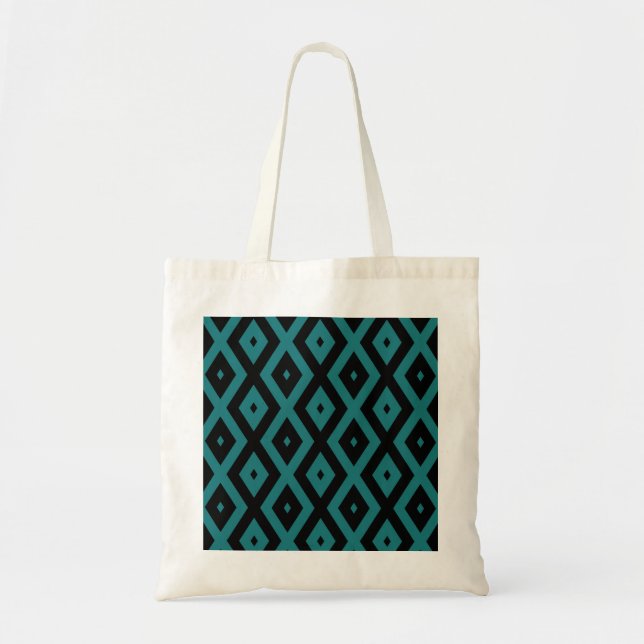 Teal and black diamond pattern tote bag (Front)