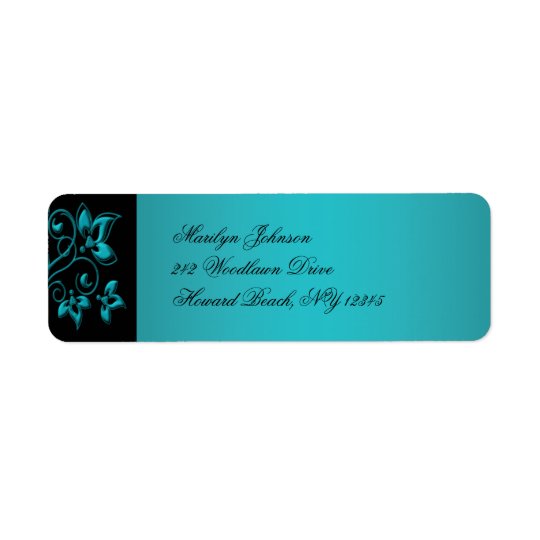 Teal and Black Floral Return Address Label
