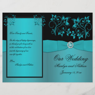 Teal and Black Floral Wedding Program