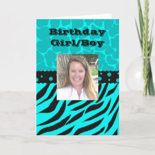 Teal and Black Giraffe Spots with Zebra Stripes Card